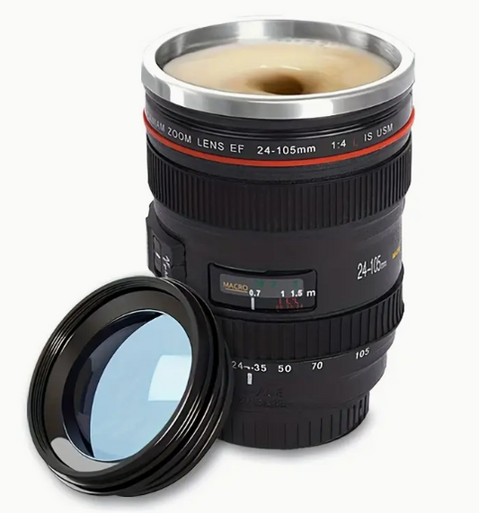 Camera Lens Coffee Mug, Fun Photography Stainless Steel Lens Mug.